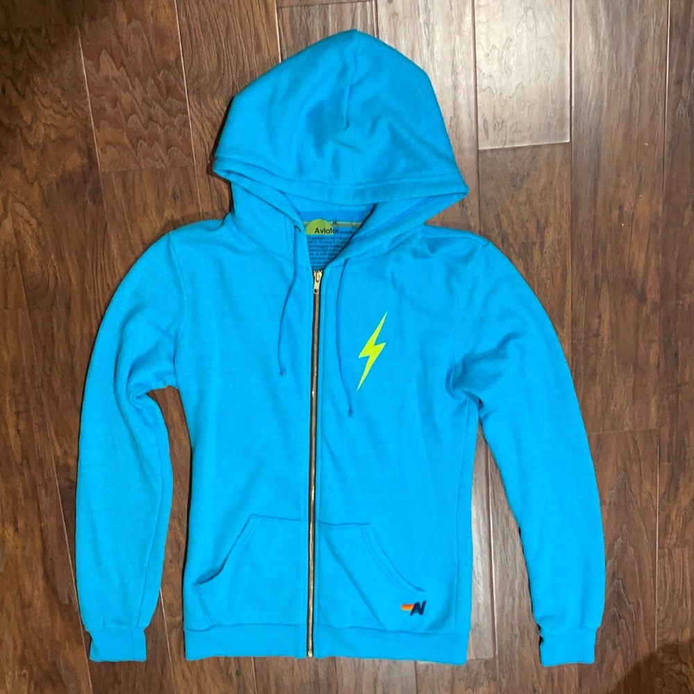 Aviator Nation Bolt Hoodie In Neon Blue Colorway M